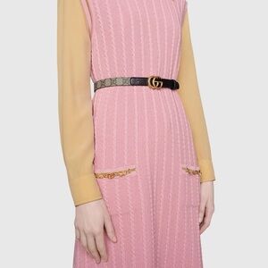Gucci GG Buckle Monogram Leather Thin Belt NWT Size 110